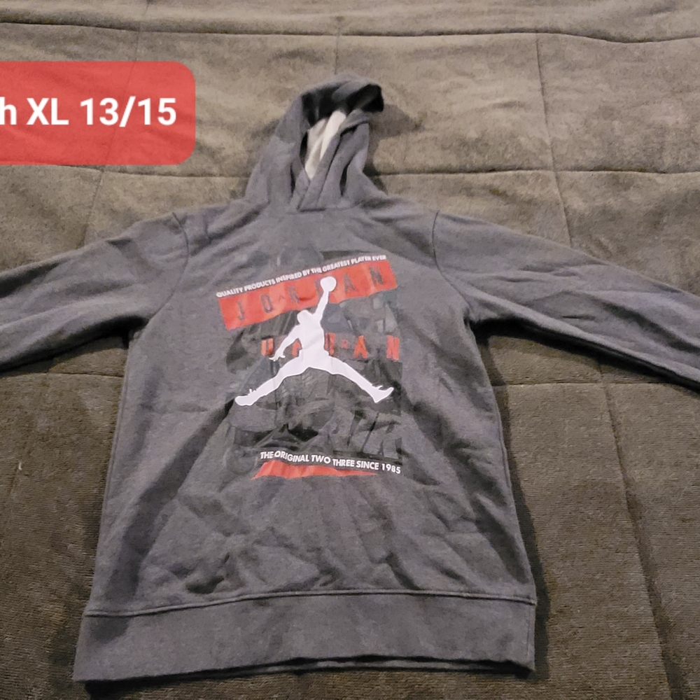 Gray Jordan Hoodie with Red and White Accents